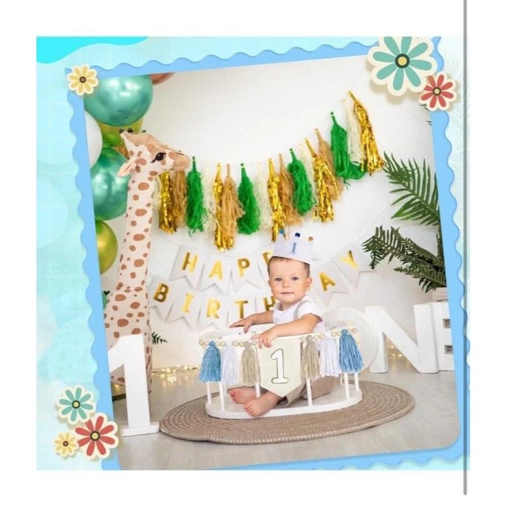 High Chair Banner Baby 1st Birthday Party Decorations With Hat And Cake Topper